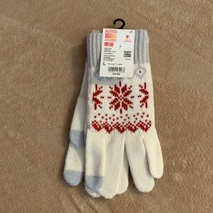 Uniqlo Off White and Gray HEATTECH Fair Isle Knitted Gloves　Size: L